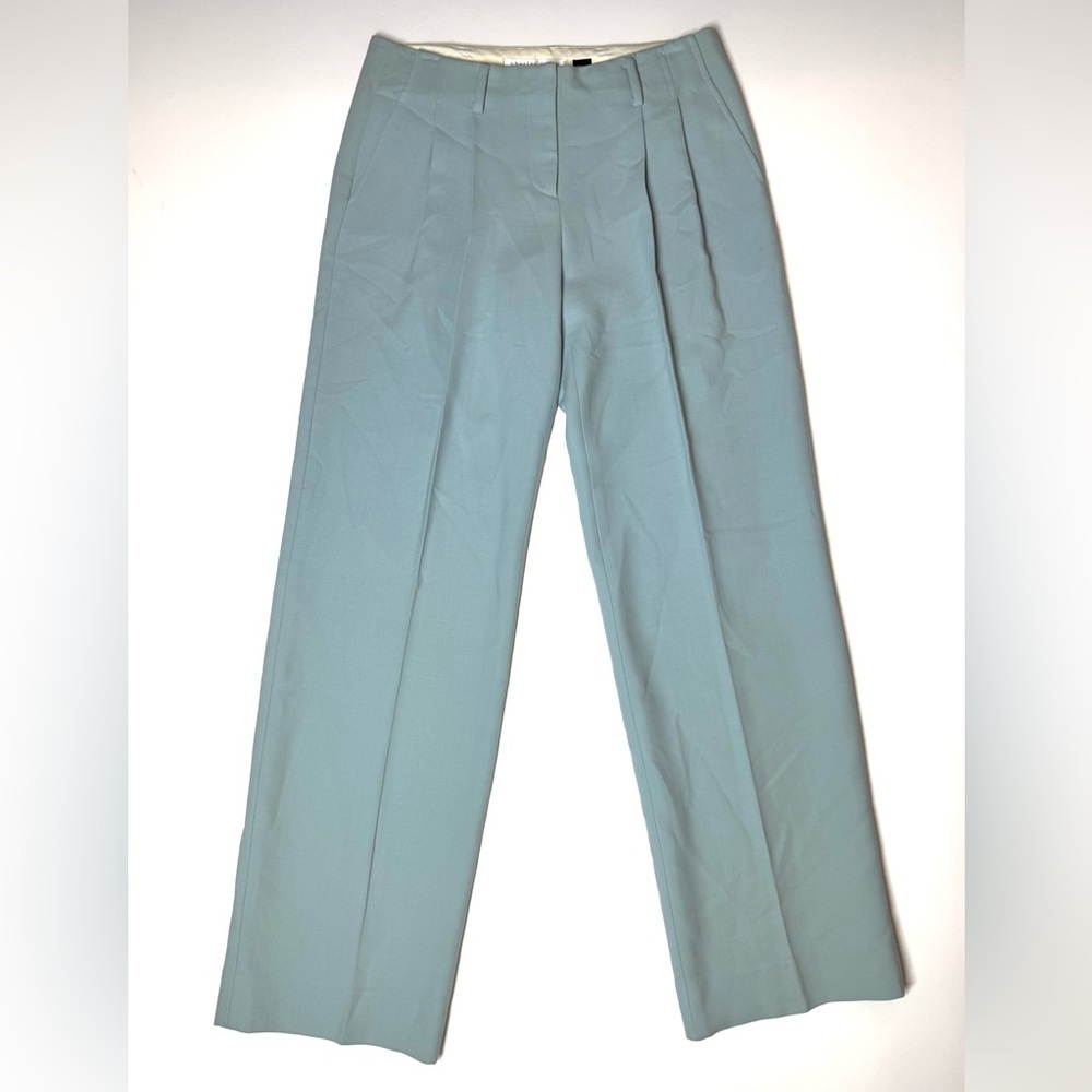 Light Blue Women's Pleated Wide-Leg Pants